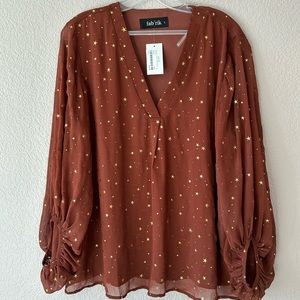 NWT Gorgeous Burnt Orange and Gold Blouse